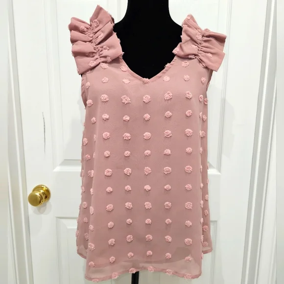 entro, Women's Size Small Elegant Pink Sleeveless Top with Ruffle Details, NWT - Picture 2 of 12